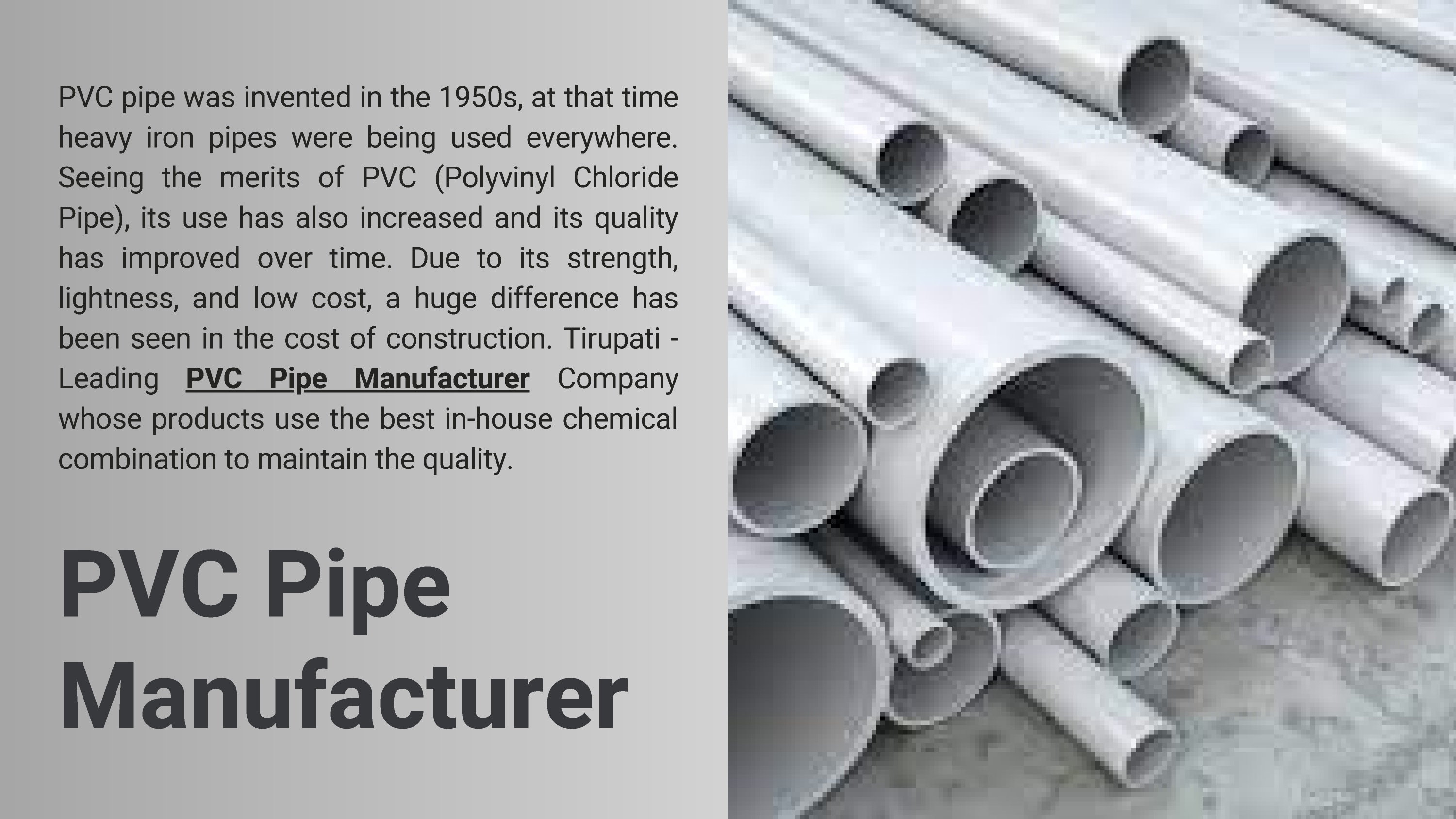 Well Known PVC Pipe Manufacturer and supplier in India (1/5)