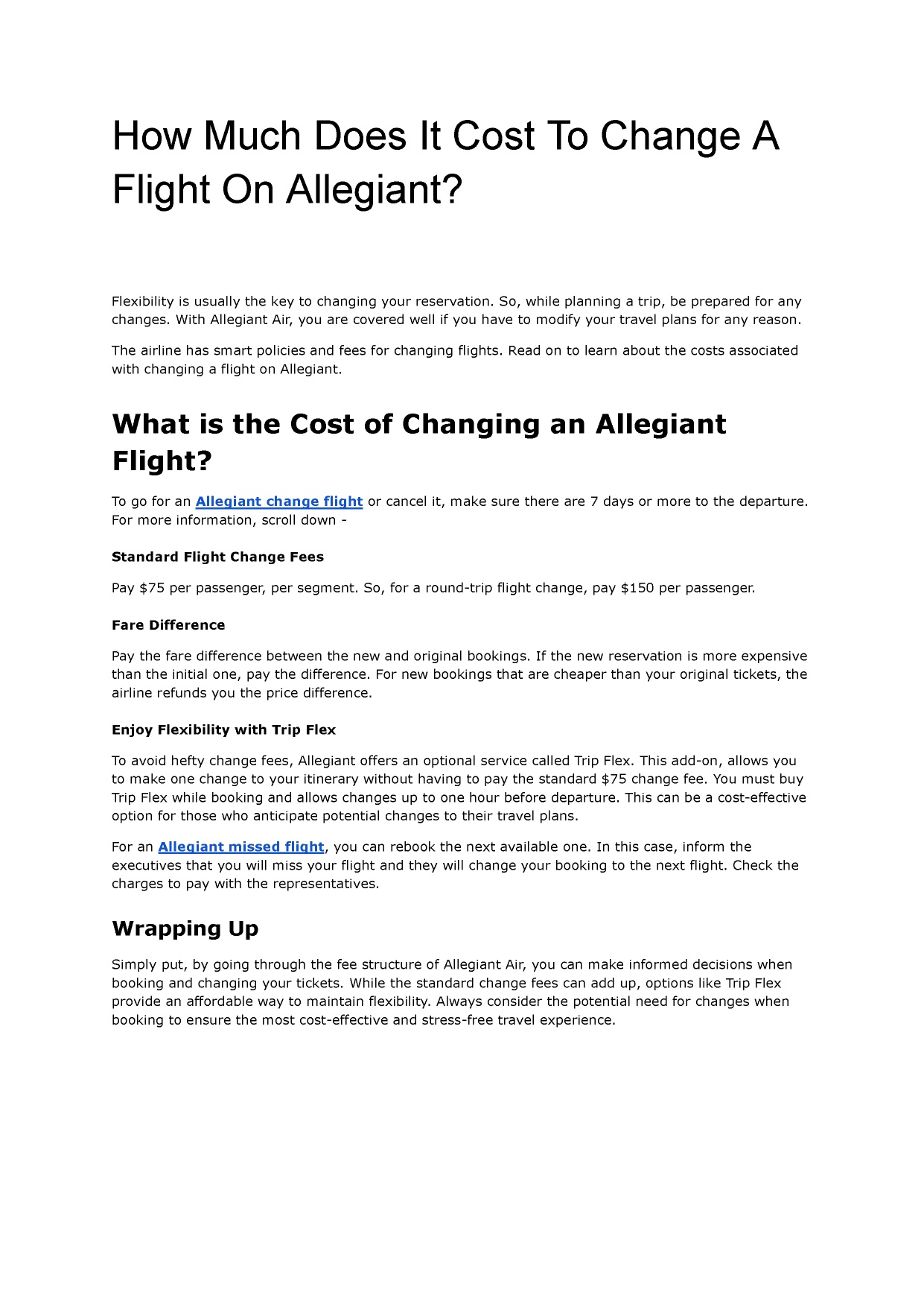How Much Does It Cost To Change A Flight On Allegiant?