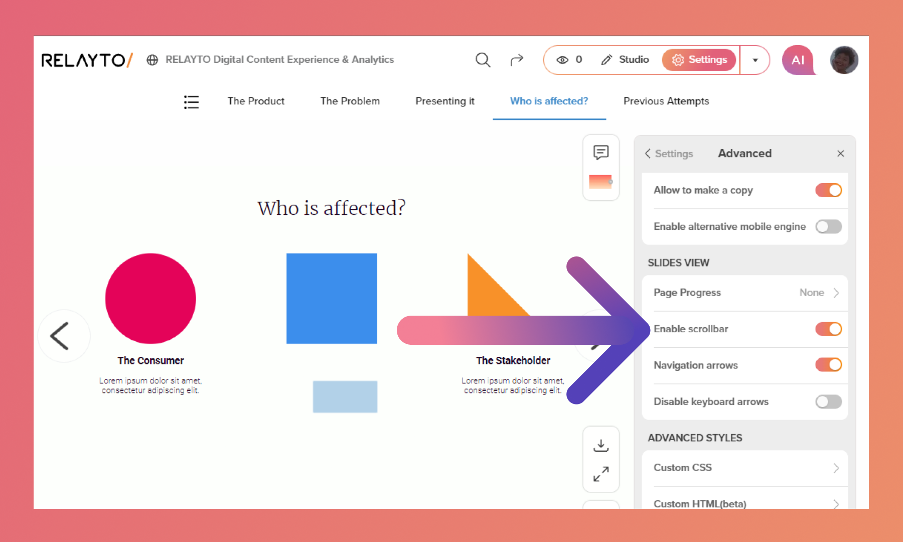 Advanced Slides View Settings