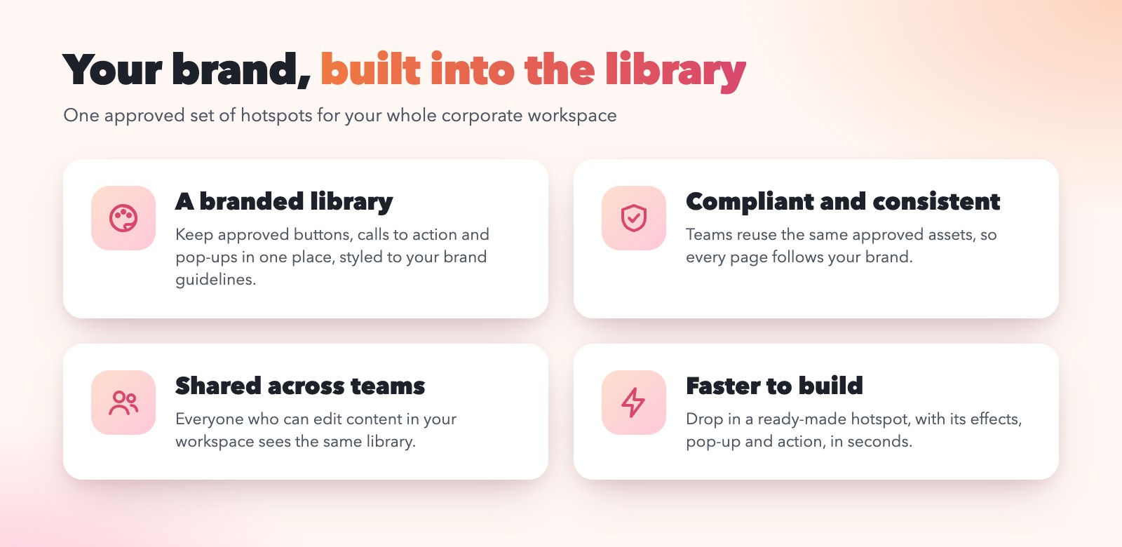 Why teams love the Hotspot Library: a branded library, on-brand consistency, build faster, work as one team