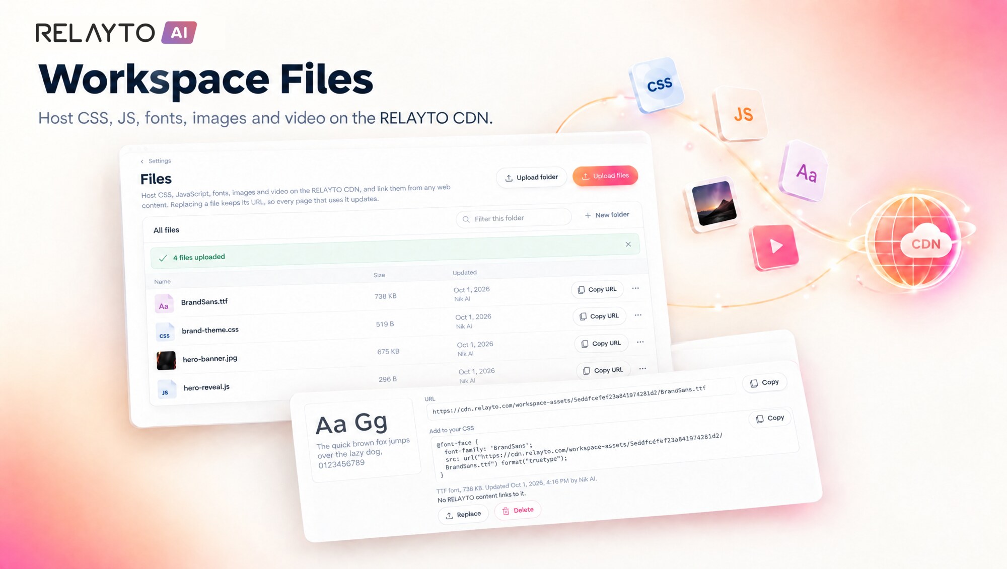 Workspace Files β Host Your Own CSS, JS, Fonts, Images & Video